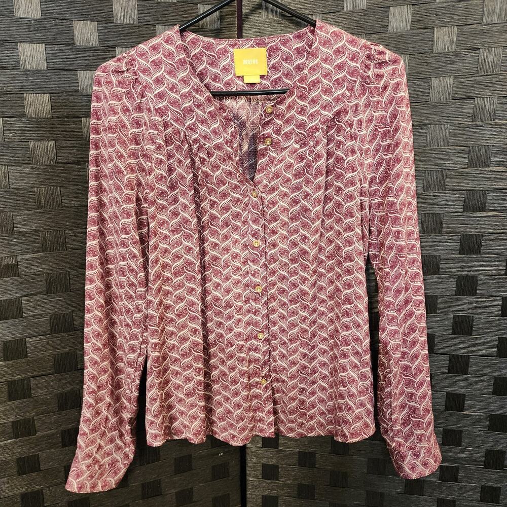 MAEVE ANTHROPOLOGIE Orli Burgundy Blouse Button Up Long Sleeve Top Size XSmall